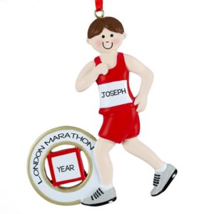 Personalized Marathon Runner Male RED Shorts Ornament BROWN HAIR