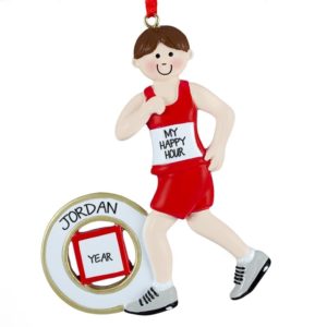 Male Runner Red Shorts Personalized Ornament BROWN Hair
