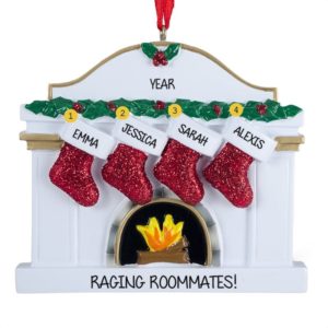 Four Roommates Stockings On White Fireplace Ornament