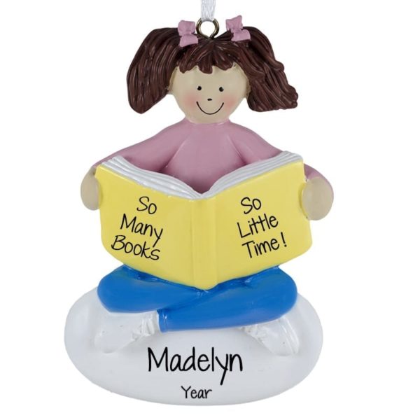 Girl Reading Book Personalized Ornament BRUNETTE