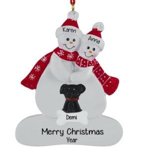 Gay / Lesbian Snow Couple + Dog Personalized Ornament