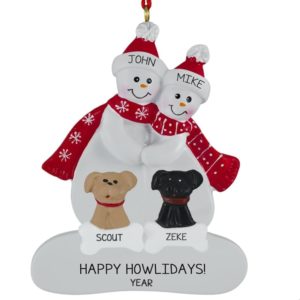 Gay / Lesbian Couple + 2 Dogs Personalized Ornament