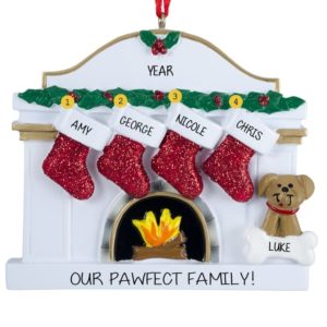 Personalized Family Of 4 With Dog White Fireplace Ornament