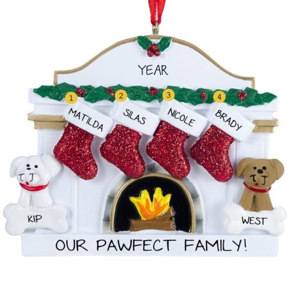 Personalized Family Of 4 With 2 Dogs White Fireplace Ornament