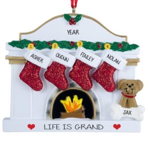 Personalized Four Grandkids And Dog Fireplace Ornament