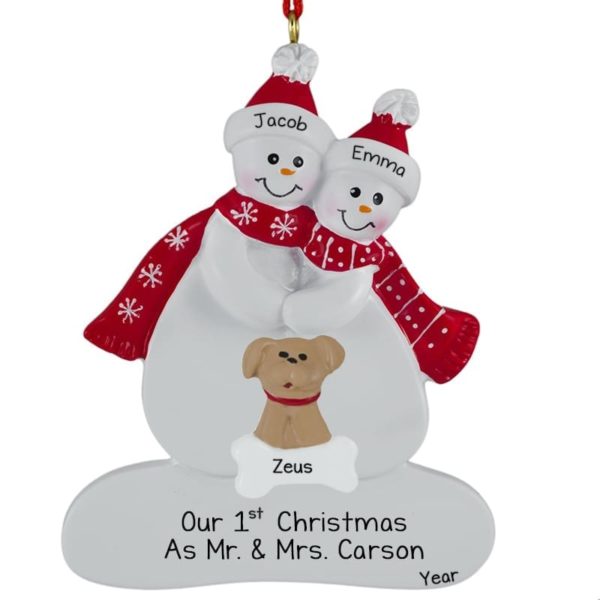 Image of First Christmas As Mr. + Mrs. With Dog Personalized Ornament