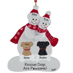 Couple With 2 Rescue Dogs Personalized Ornament