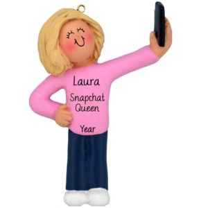 Snapchat Selfie Personalized Christmas Ornament FEMALE BLONDE