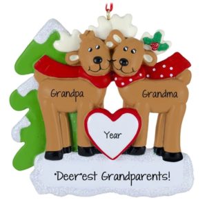 Grandparents Deer Couple Glittered Christmas Ornament