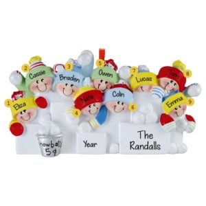 Image of Personalized Family of Nine Snowball Fight Ornament