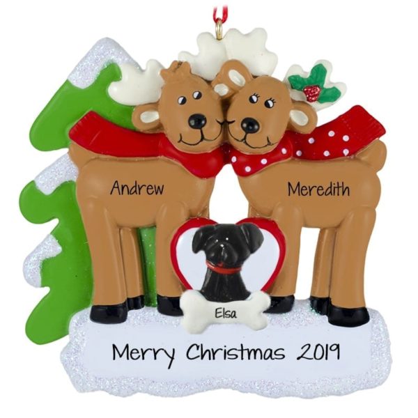Image of Personalized Deer Couple With Dog Christmas Ornament