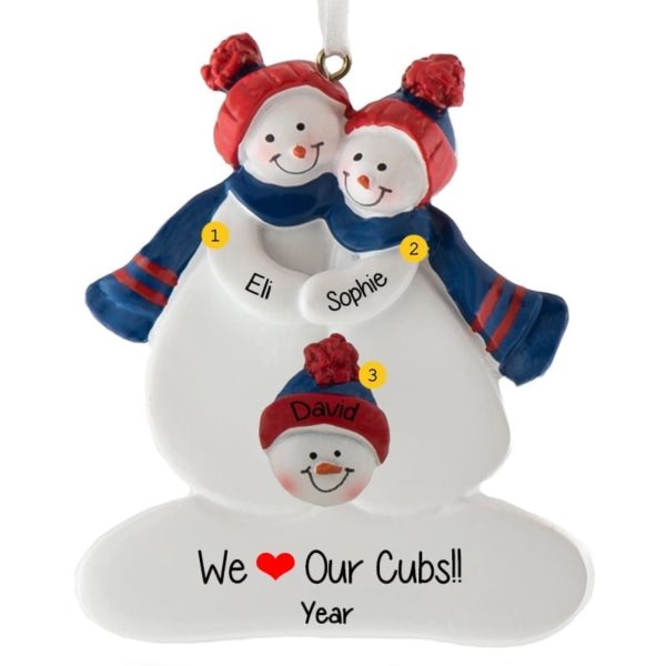 Chicago Cubs Snow Family Of 3 BLUE & RED Ornament