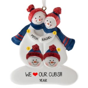 Chicago Cubs Snow Family of 4 BLUE & RED Ornament