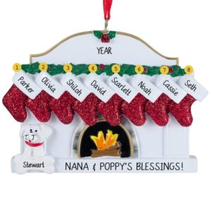 Personalized 8 Grandkids + 1 Dog Fireplace Ornament