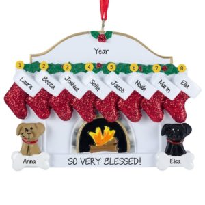 Personalized 8 Grandkids + 2 Dogs Fireplace Ornament