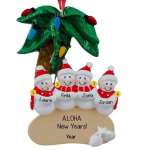 Family of 4 Palm Tree Aloha Vacation Ornament