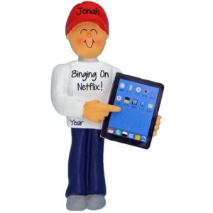 Binging On Netflix MALE With iPad Personalized Ornament