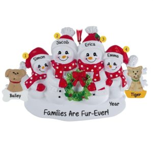 Personalized Snowflake Family Of 4 With Cat And Dog Ornament