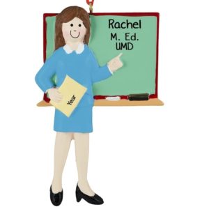 Teacher Masters Degree Chalkboard Ornament Female BRUNETTE