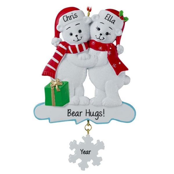 Personalized Polar Bear Couple With Dangling Flake Ornament