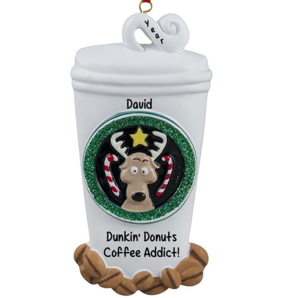 Personalized Coffee Addict Reindeer Cup Ornament