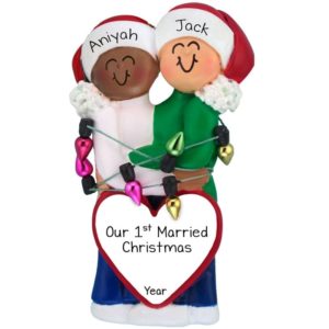 African American Female Caucasian Male 1st Married Christmas Ornament