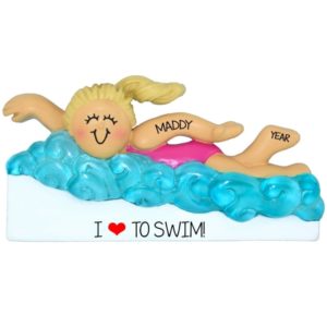I Love To Swim BLONDE GIRL In Water Personalized Ornament