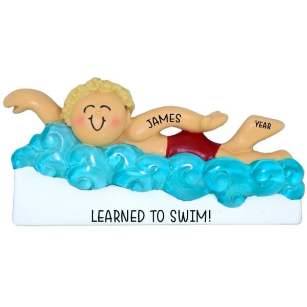 Learned To Swim BLONDE BOY In Water Personalized Ornament