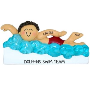 Swim Team BOY With BROWN Hair In Water Ornament