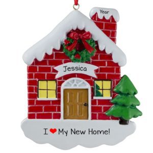 Personalized New Home Red BRICK Christmasy House Ornament