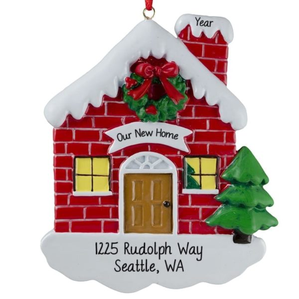 Image of Personalized Our New Home Red BRICK Christmasy House Ornament