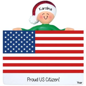 Proud US Citizen Person Atop US Flag Personalized Ornament