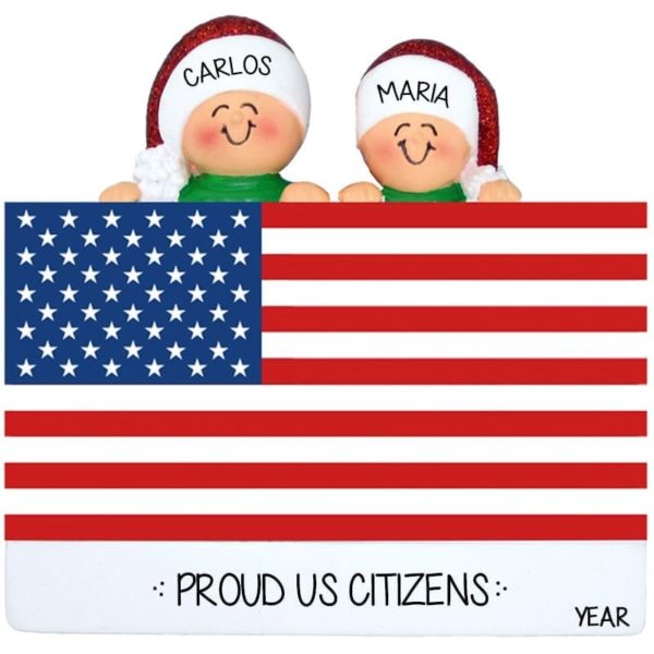 Personalized Couple Proud US Citizens American Flag Ornament