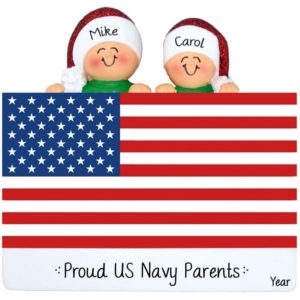 Personalized Proud Military Parents Atop US Flag Ornament