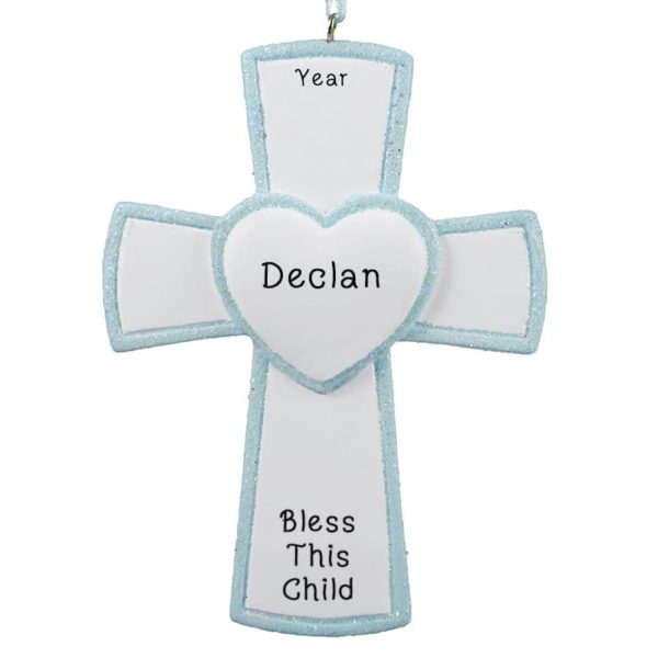 Baby Boy Baptism / Christening Blue Glittered Cross Ornament