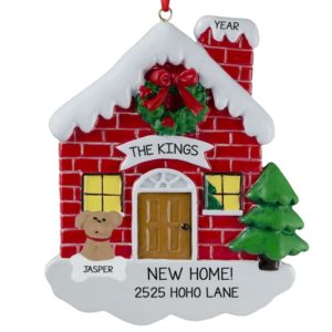 Personalized New Home With Dog Red BRICK House Ornament