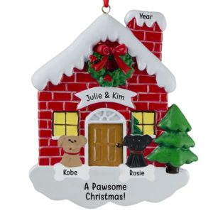 Christmasy Red BRICK House With 2 Dogs Personalized Ornament