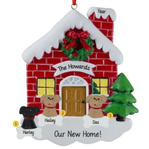 Image of Family With 3 Dogs In New Home Red BRICK House Ornament