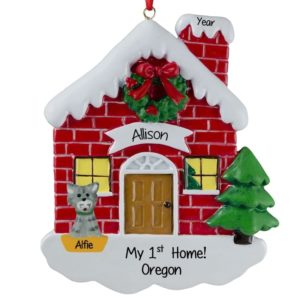 My 1st Home With Cat Red BRICK House Ornament