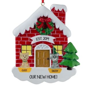 New Home With 2 Cats Red BRICK House Ornament