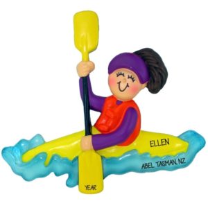 Image of Personalized Female Kayaking On Water Ornament BRUNETTE