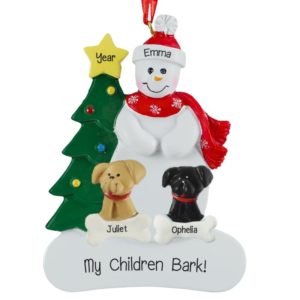 Snowlady With 2 Dogs My Children Bark Ornament