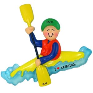 Male I Love Kayaking Personalized Ornament