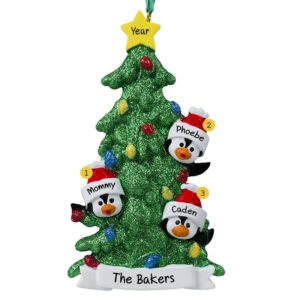 Single Parent / Grandparent + 2 Kids Penguins Tree Ornament