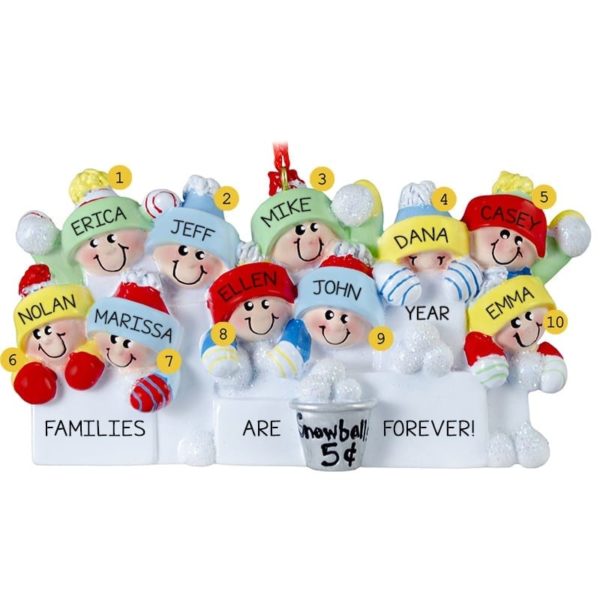 Image of Personalized Family Or Group Of 10 Snowball Fight Ornament