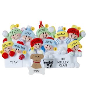 Personalized Family Or Group Of 10 + Pet Snowball Fight Ornament