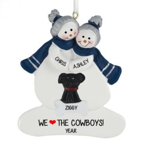 Image of Dallas Cowboys Couple With Dog NAVY And SILVER Ornament