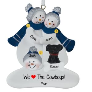 Image of Dallas Cowboys Family Of 3 + Dog NAVY And SILVER Ornament