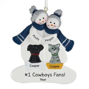 Dallas Cowboys Couple With 2 Pets NAVY & SILVER Ornament