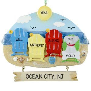 Beach Family Of 3 With Dog Adirondack Chairs Ornament